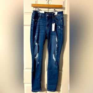 NWT Judy Blue Jeans skinny fit mid rise distressed blue denim stretch size 11/30